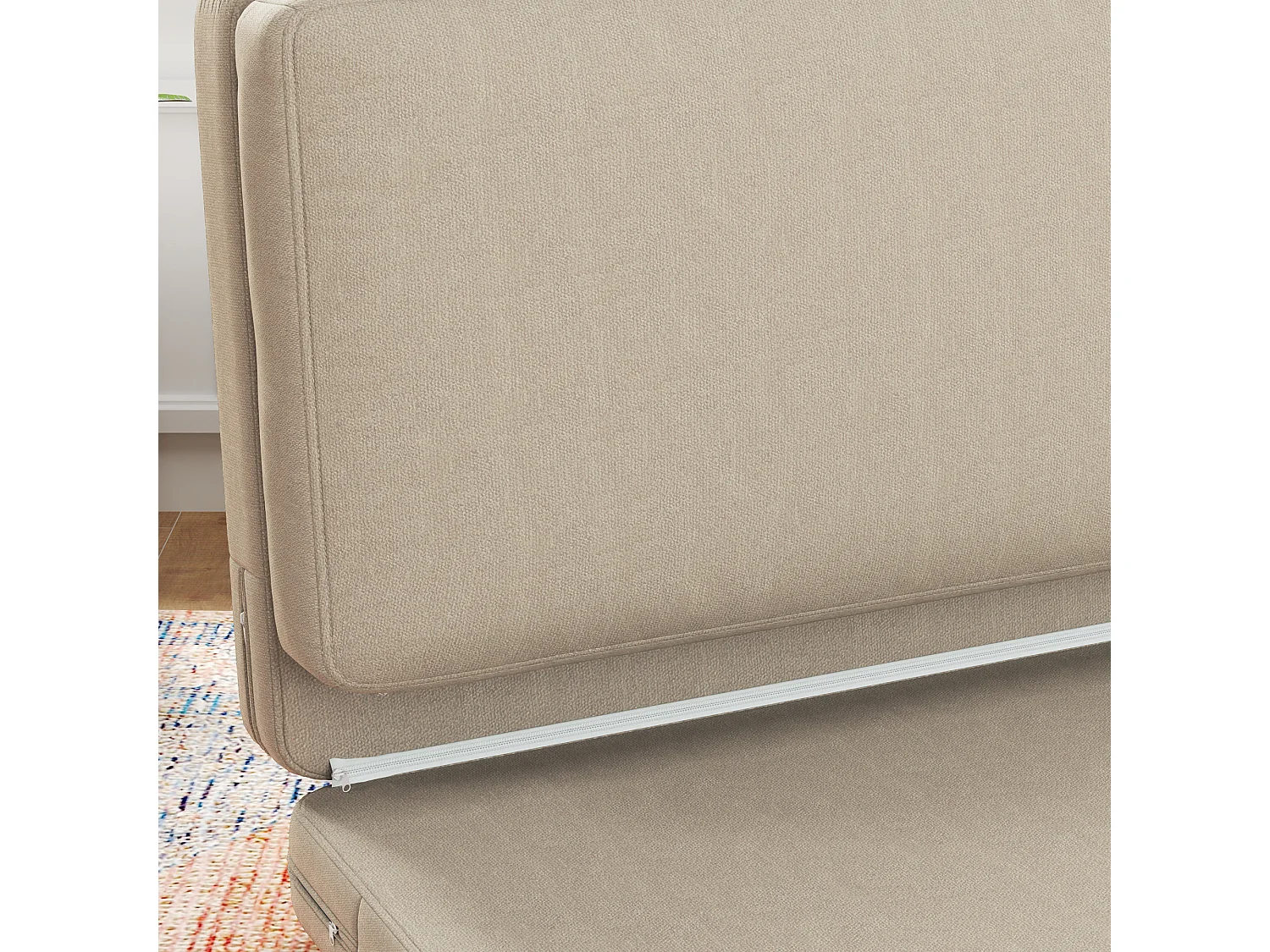 Canapé convertible 3-en-1, velours beige, matelas épais, pliable et confortable, charge 240 kg (275x120x10cm)