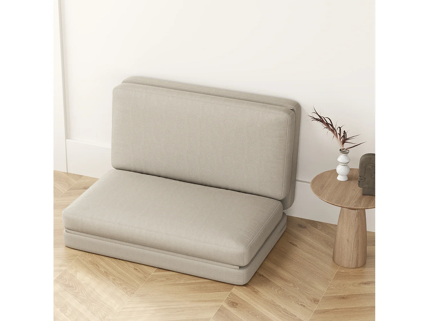 Canapé convertible 3-en-1, velours beige, matelas épais, pliable et confortable, charge 240 kg (275x120x10cm)