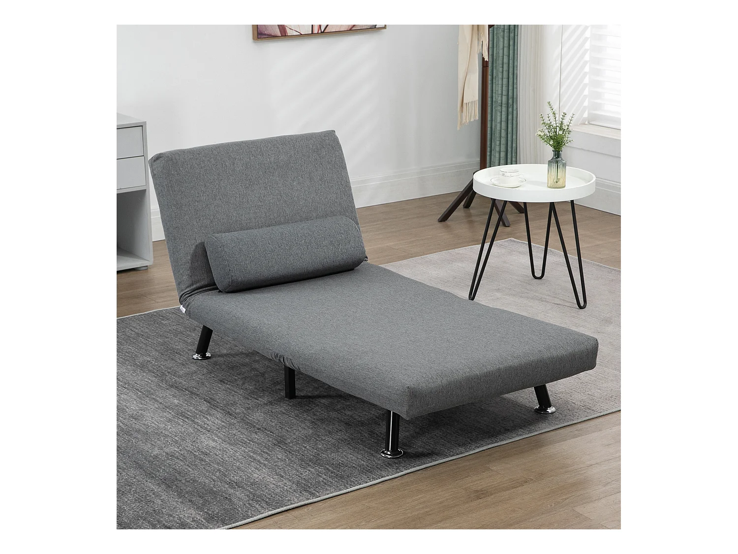 Fauteuil convertible, dossier réglable, Polyester, Gris foncé (75x70x75 cm)