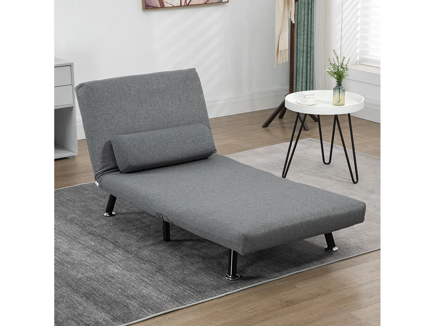 Fauteuil convertible, dossier réglable, Polyester, Gris foncé (75x70x75 cm)