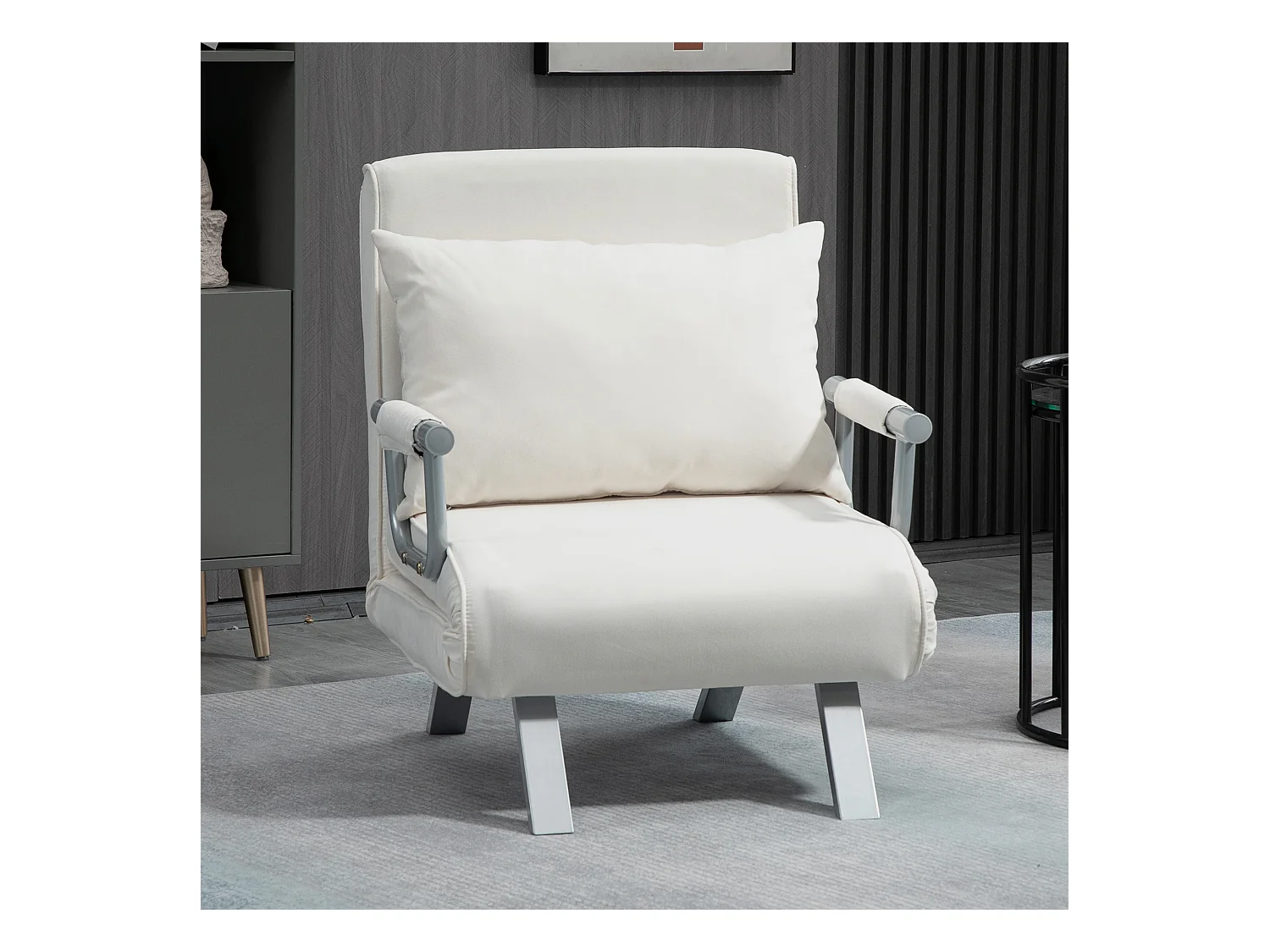 Canapé-lit 3-en-1 avec accoudoir, matelas pliant, polyester, crème (65x69x80cm)