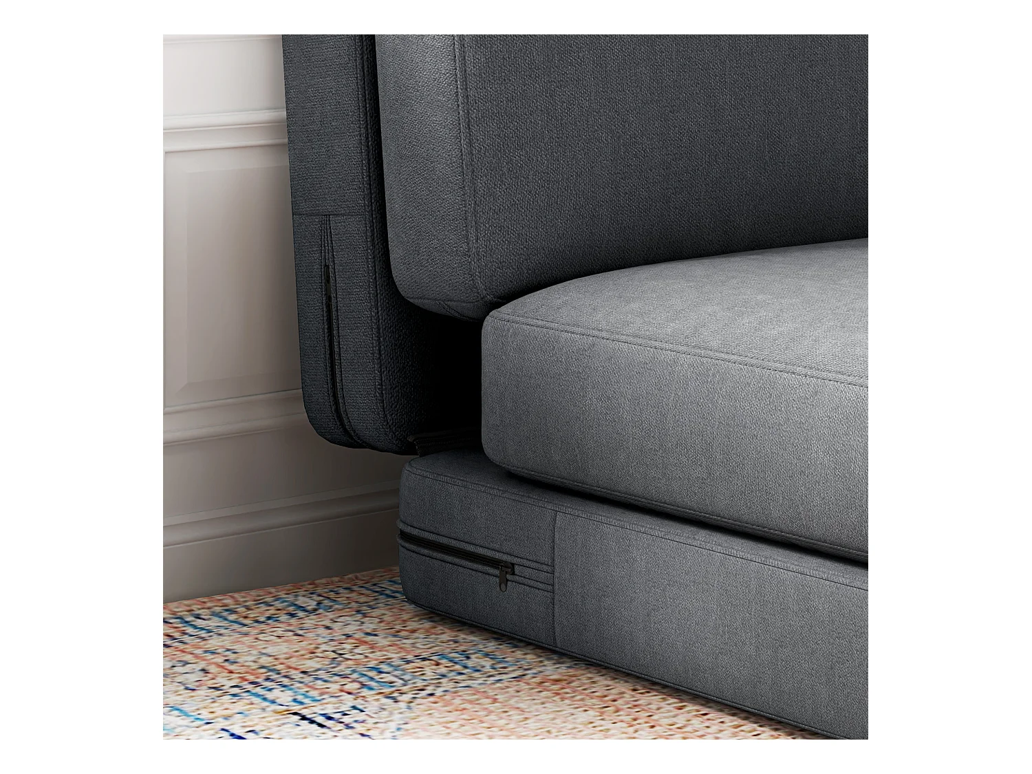 Canapé au sol 3-en-1 pliable avec aspect velours, 240 kg max, tissu polyester, gris foncé (75x268x18 cm)