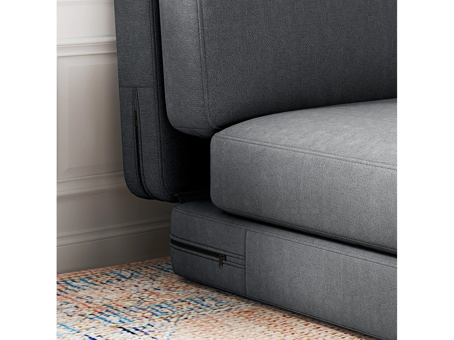 Canapé au sol 3-en-1 pliable avec aspect velours, 240 kg max, tissu polyester, gris foncé (75x268x18 cm)