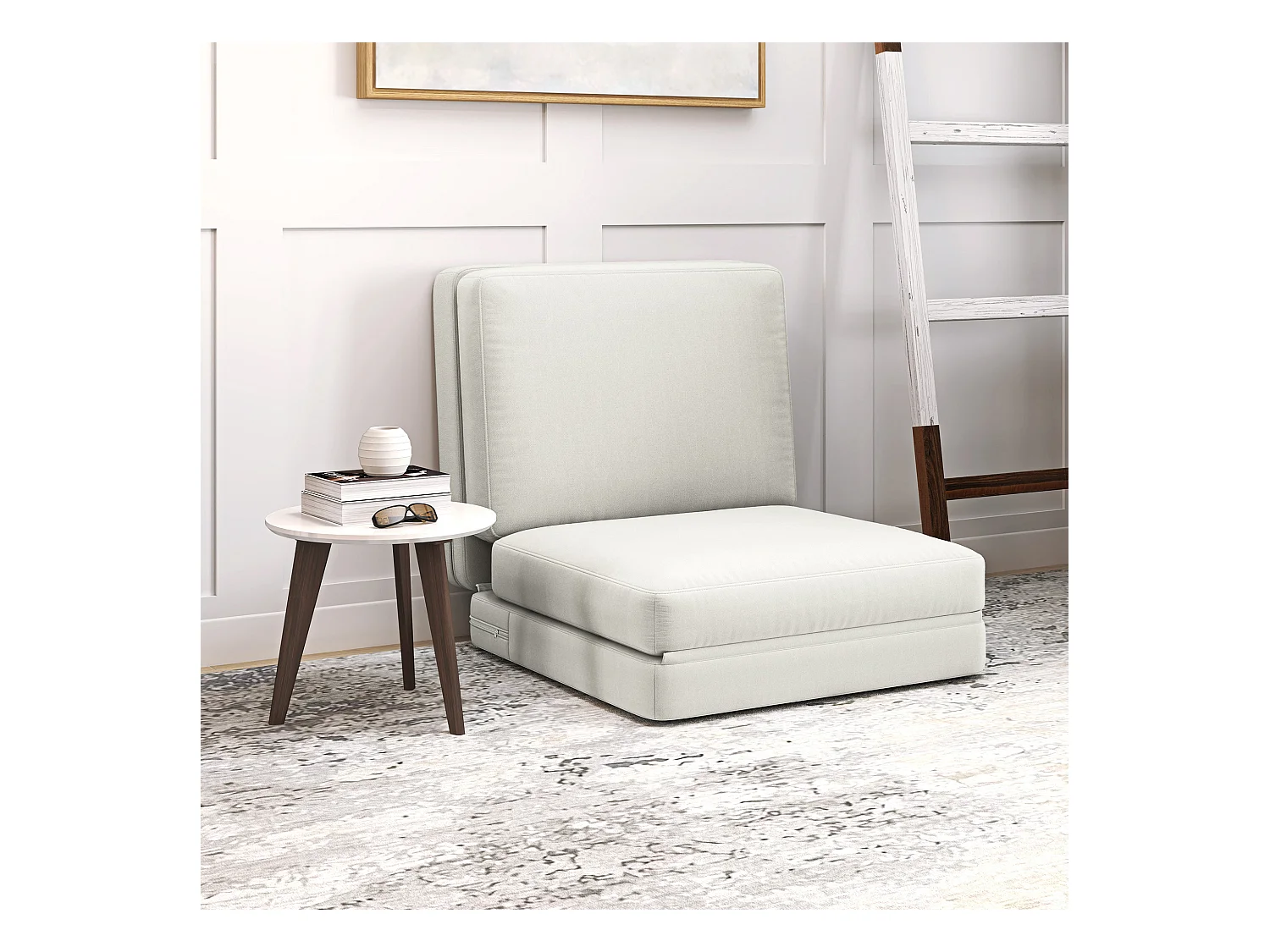 Canapé au sol 3-en-1 pliable, canapé-lit avec tissu velouté, jusqu'à 240 kg de capacité, pour salon et chambre, blanc crème (268x75x18 cm)