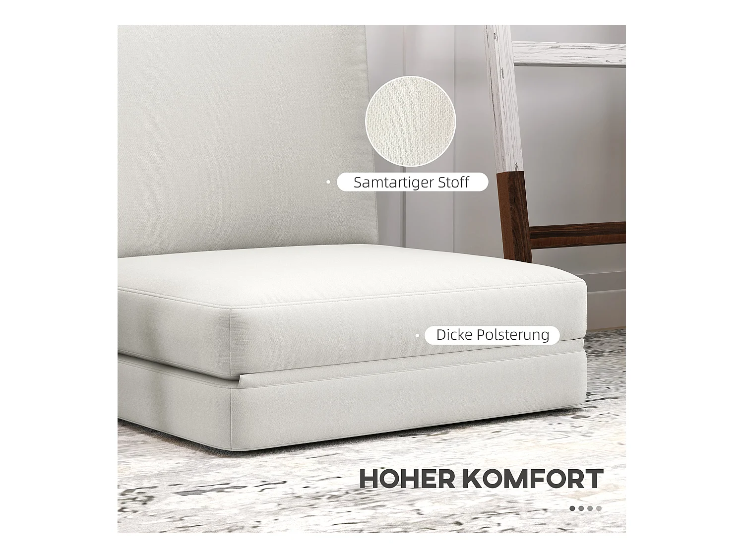 Canapé au sol 3-en-1 pliable, canapé-lit avec tissu velouté, jusqu'à 240 kg de capacité, pour salon et chambre, blanc crème (268x75x18 cm)