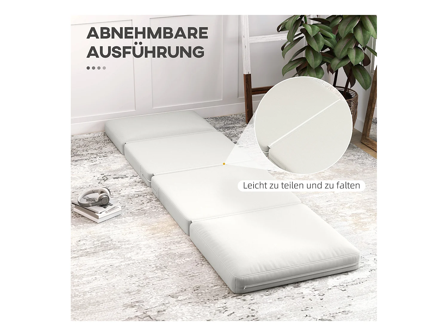 Canapé au sol 3-en-1 pliable, canapé-lit avec tissu velouté, jusqu'à 240 kg de capacité, pour salon et chambre, blanc crème (268x75x18 cm)