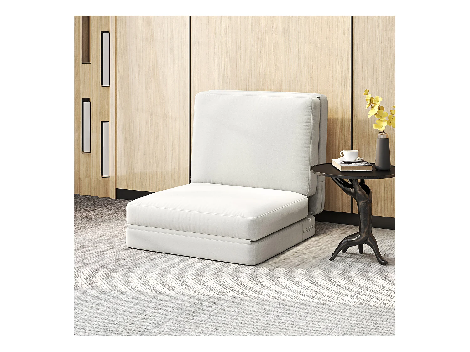 Canapé au sol 3-en-1 pliable, canapé-lit avec tissu velouté, jusqu'à 240 kg de capacité, pour salon et chambre, blanc crème (268x75x18 cm)