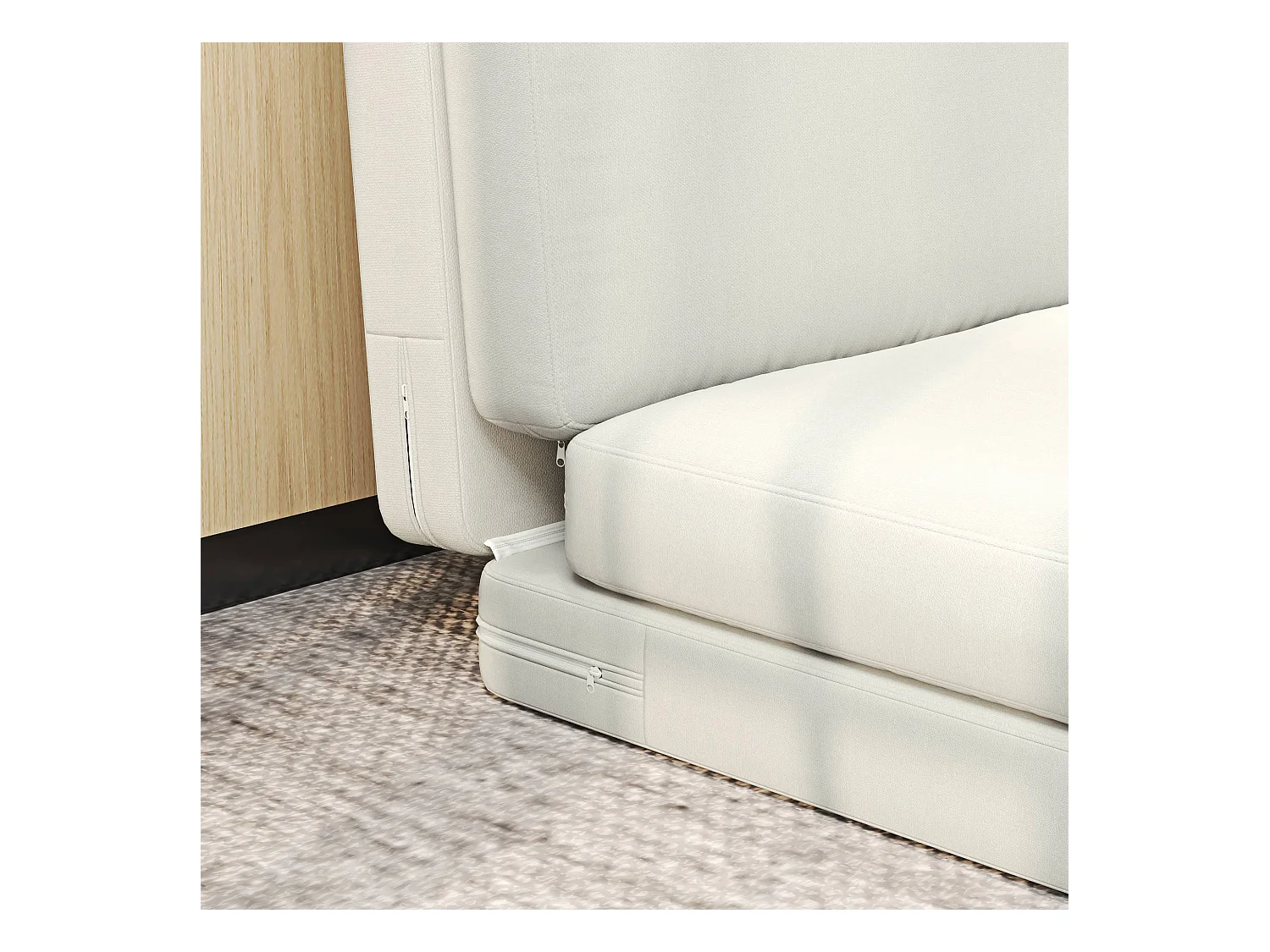 Canapé au sol 3-en-1 pliable, canapé-lit avec tissu velouté, jusqu'à 240 kg de capacité, pour salon et chambre, blanc crème (268x75x18 cm)