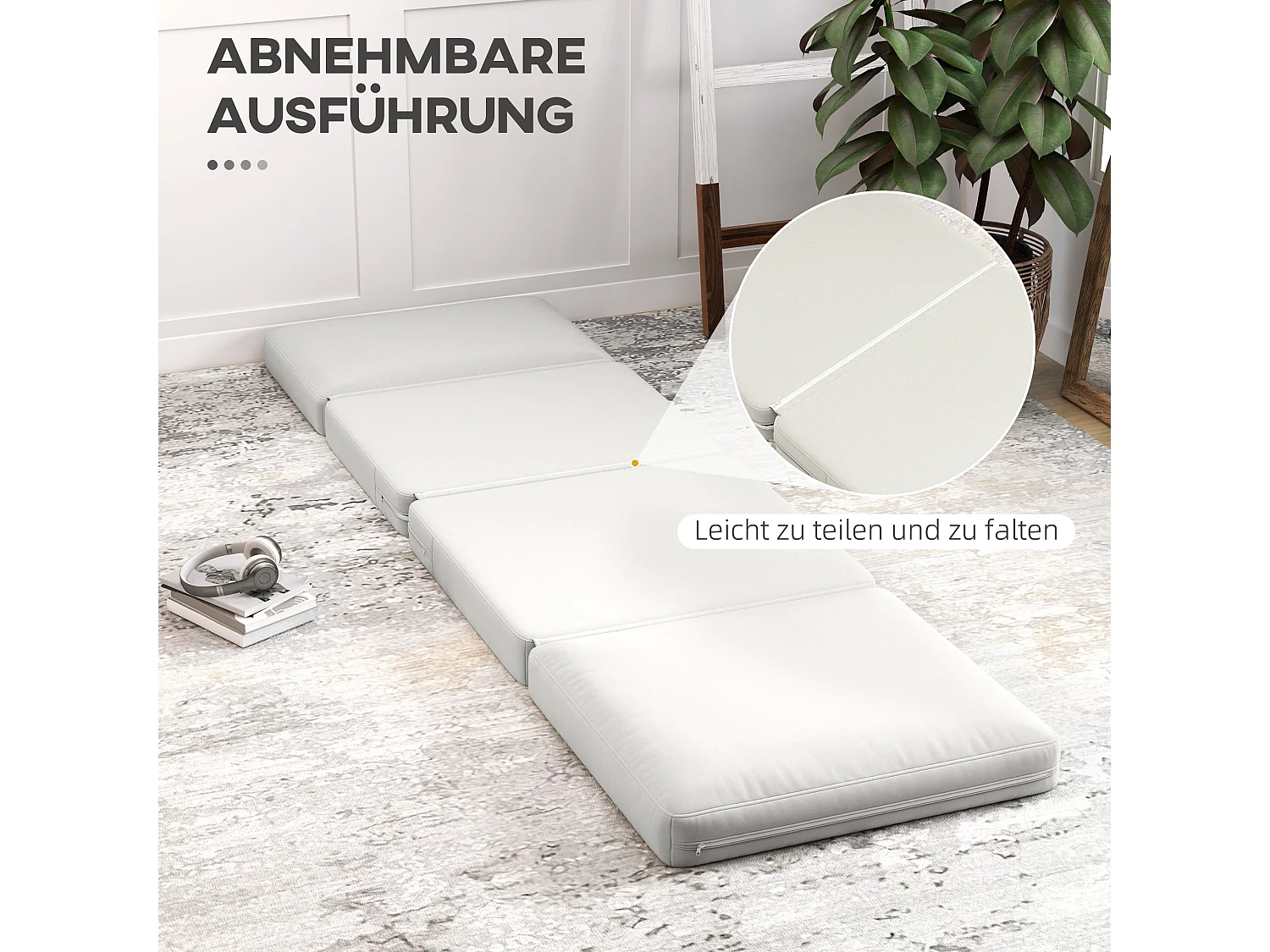 Canapé au sol 3-en-1 pliable, canapé-lit avec tissu velouté, jusqu'à 240 kg de capacité, pour salon et chambre, blanc crème (268x75x18 cm)