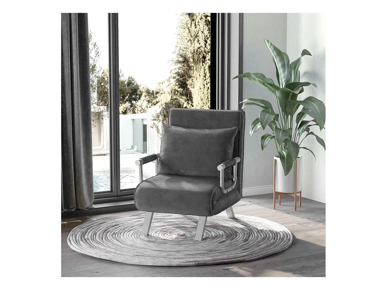 Canapé-lit 3-en-1, fauteuil convertible en lit, matelas pliant, chaiselongue en simili cuir gris (65x69x80 cm)