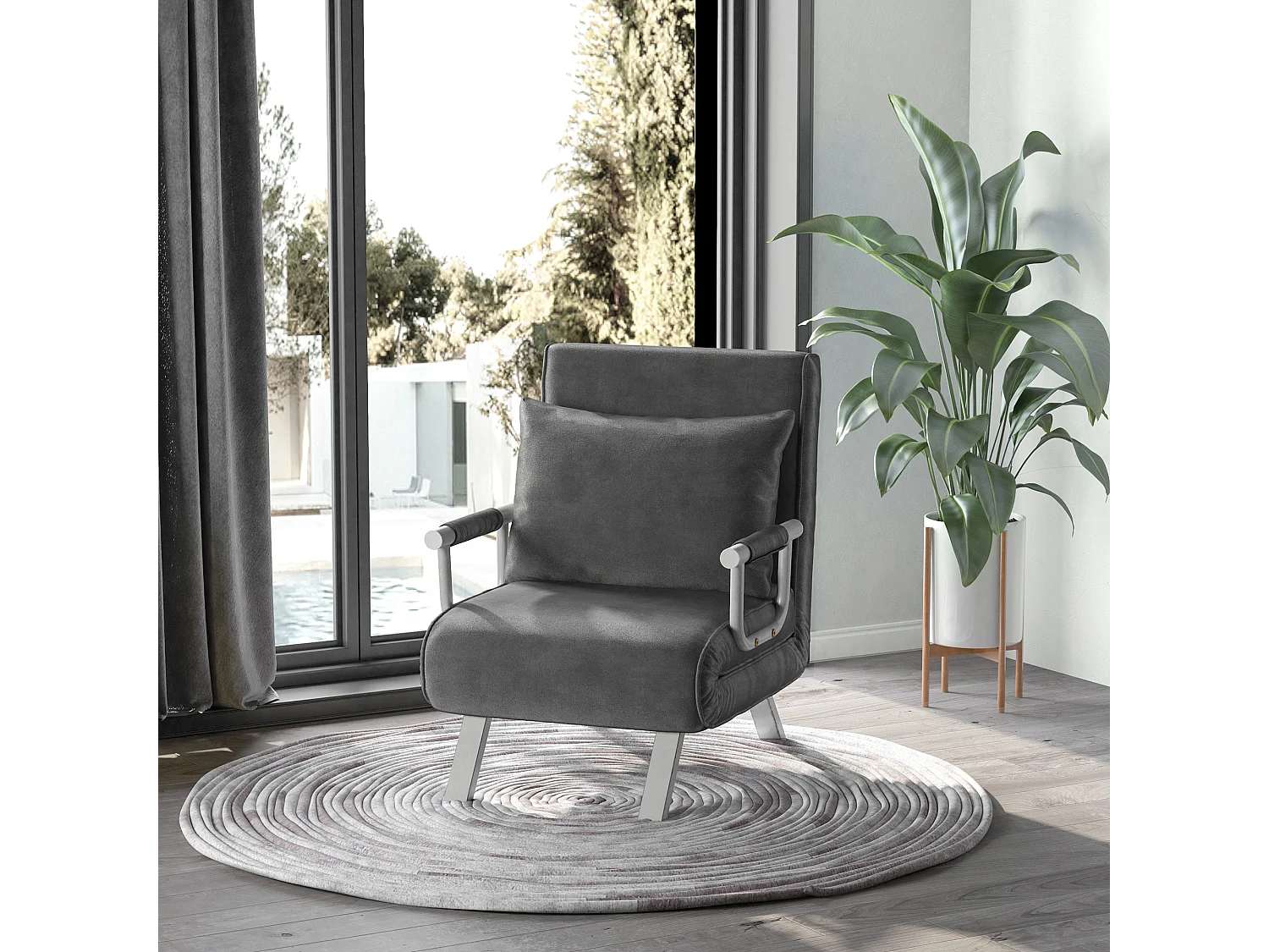Canapé-lit 3-en-1, fauteuil convertible en lit, matelas pliant, chaiselongue en simili cuir gris (65x69x80 cm)