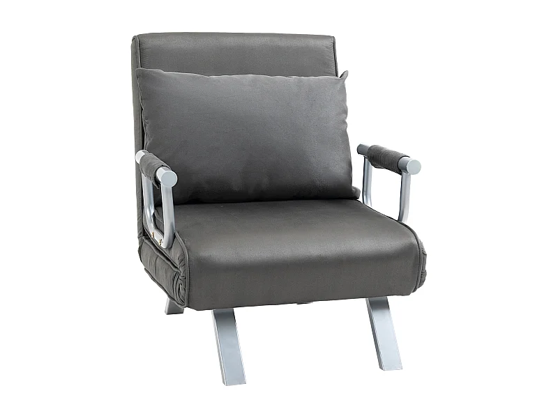 Canapé-lit 3-en-1, fauteuil convertible en lit, matelas pliant, chaiselongue en simili cuir gris (65x69x80 cm)