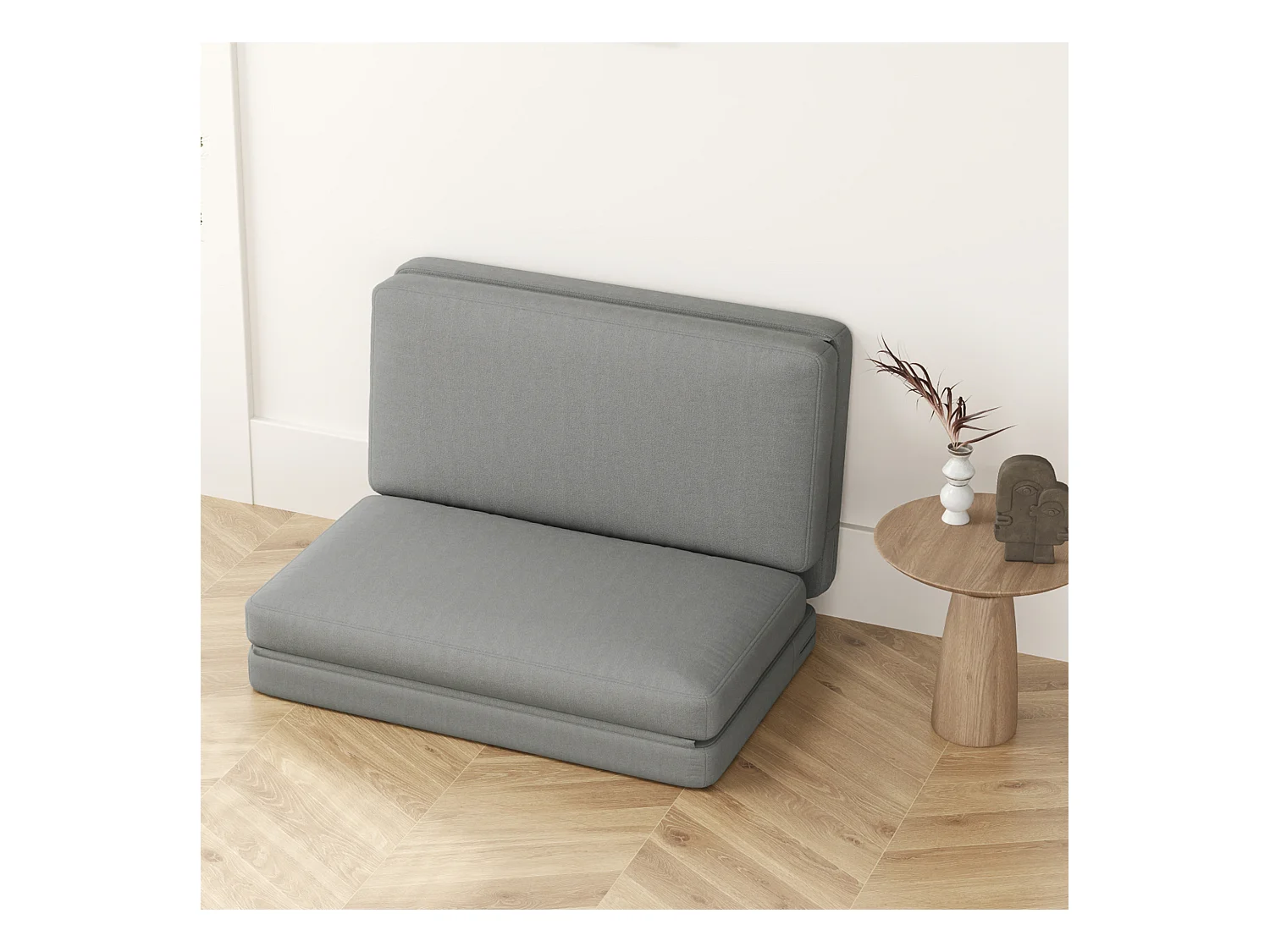 Canapé-lit 3-en-1 pliable avec tissu en velours, jusqu'à 240 kg, gris clair (120x275x10 cm)