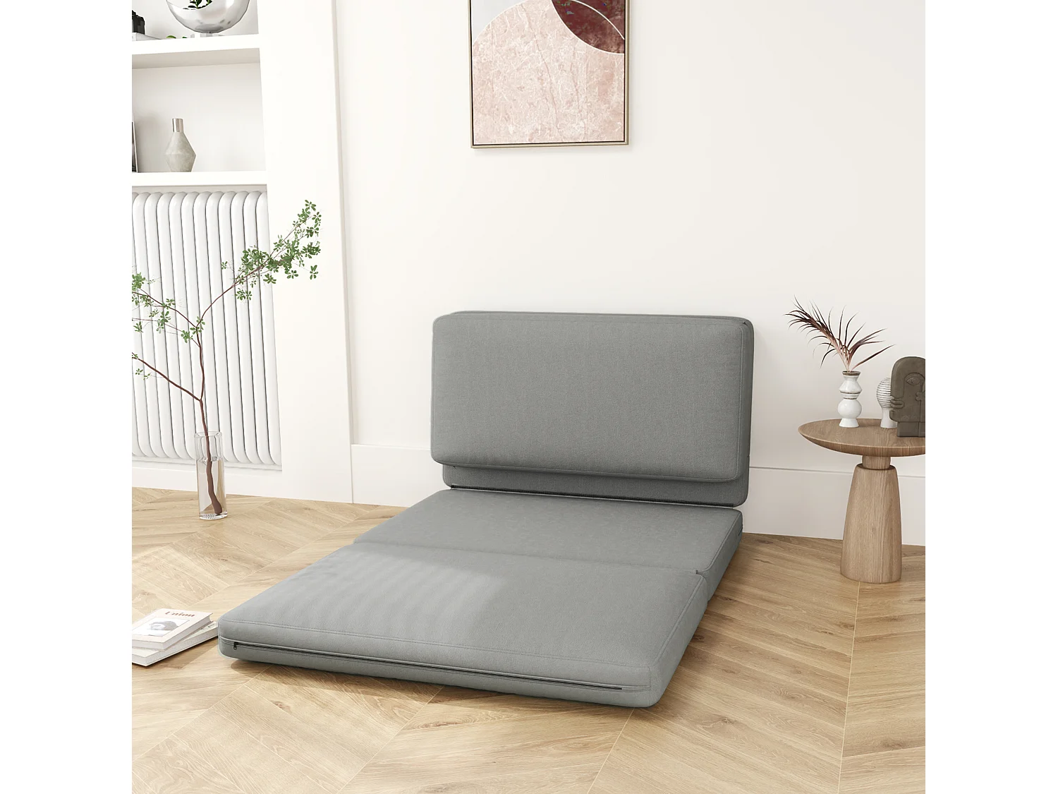 Canapé-lit 3-en-1 pliable avec tissu en velours, jusqu'à 240 kg, gris clair (120x275x10 cm)