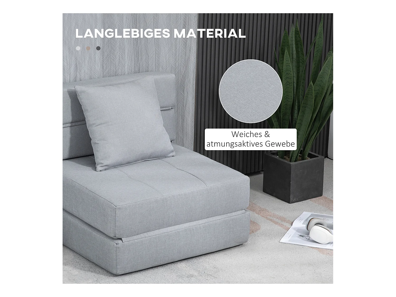 Canapé pliable 2-en-1, Tissu polyester, Gris clair (70x70x61 cm)