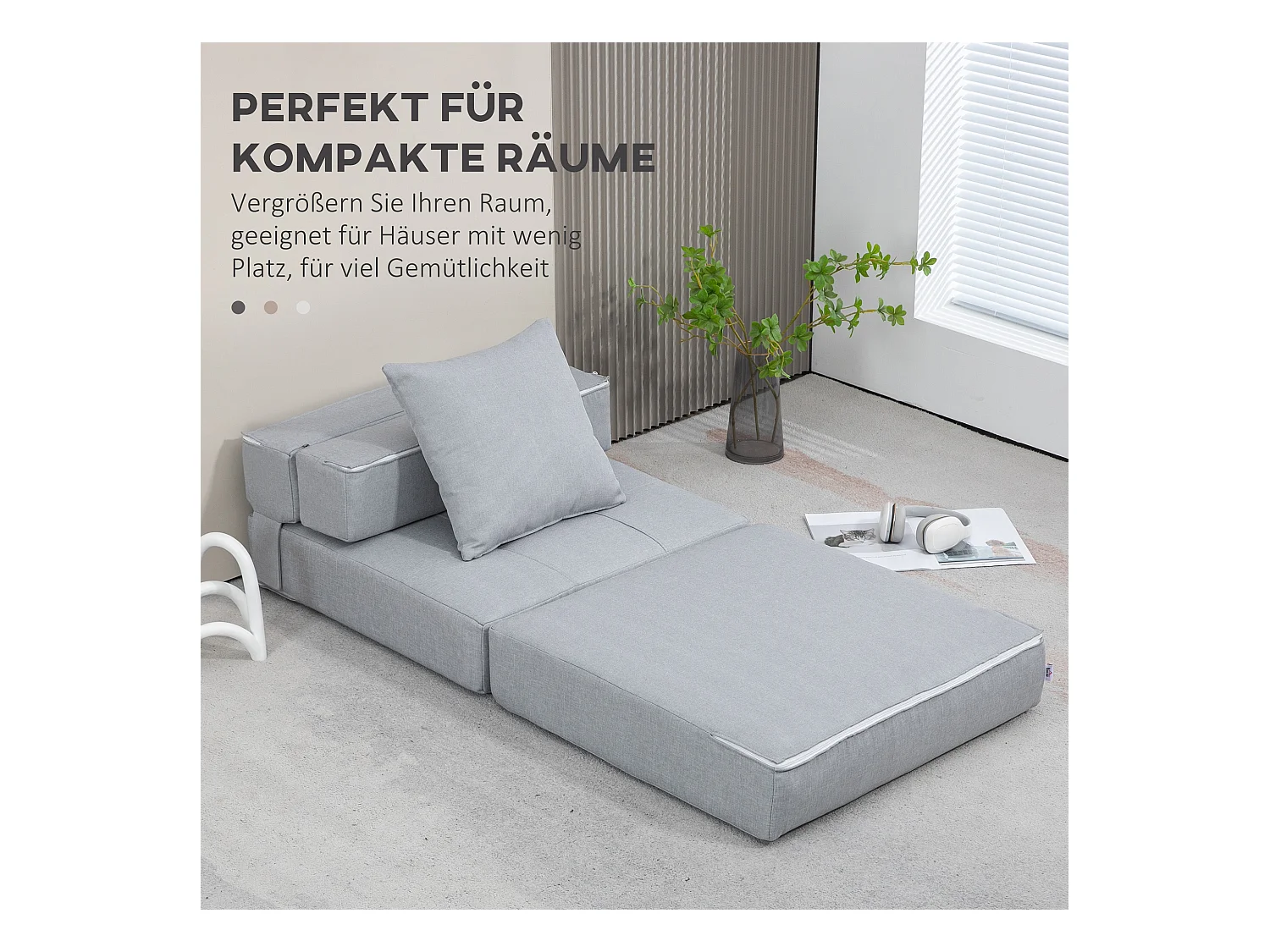 Canapé pliable 2-en-1, Tissu polyester, Gris clair (70x70x61 cm)