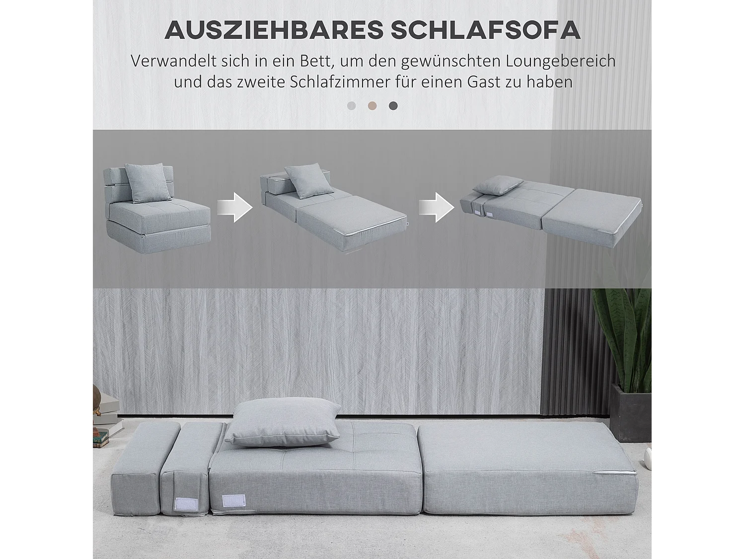 Canapé pliable 2-en-1, Tissu polyester, Gris clair (70x70x61 cm)