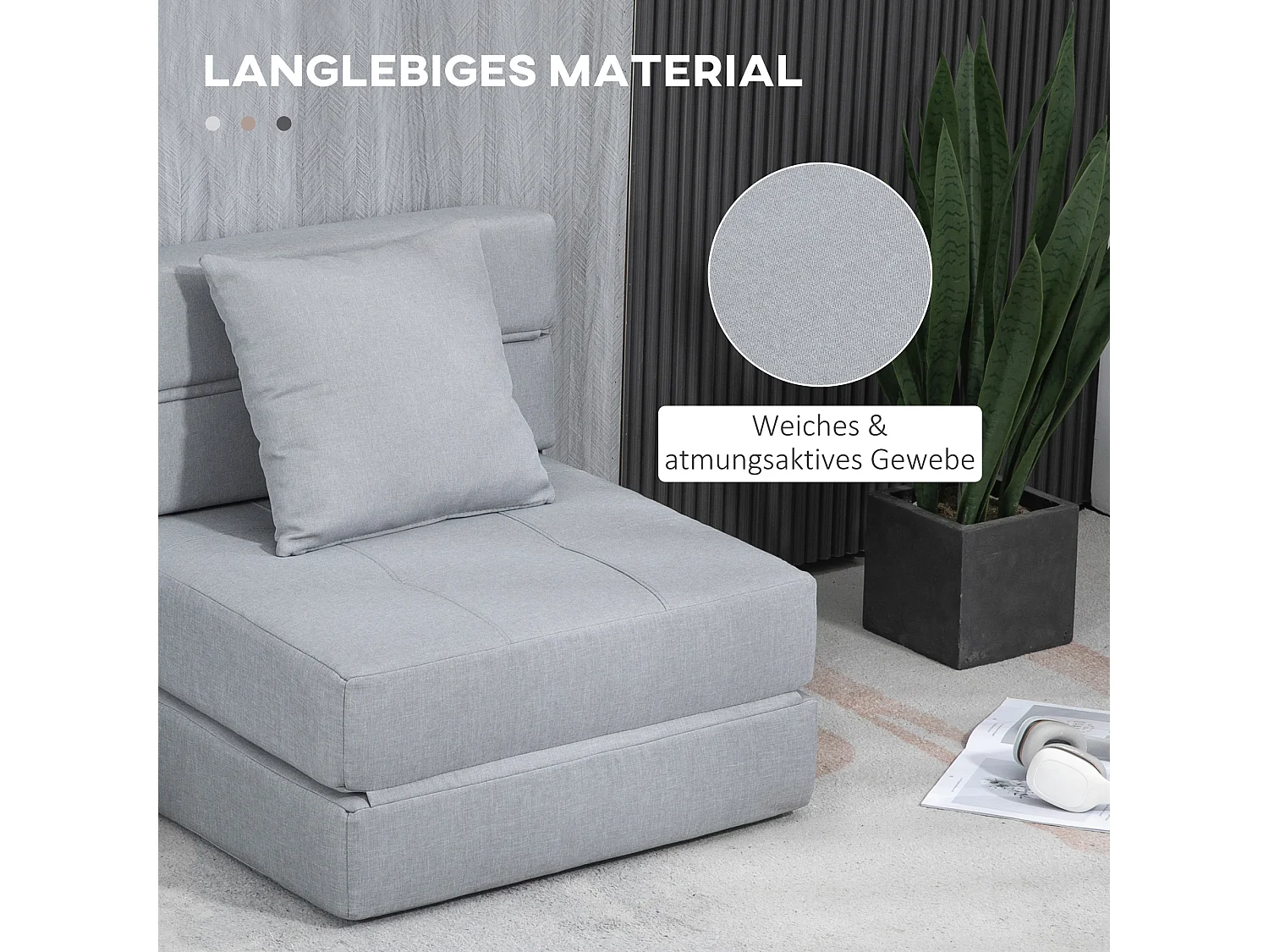 Canapé pliable 2-en-1, Tissu polyester, Gris clair (70x70x61 cm)