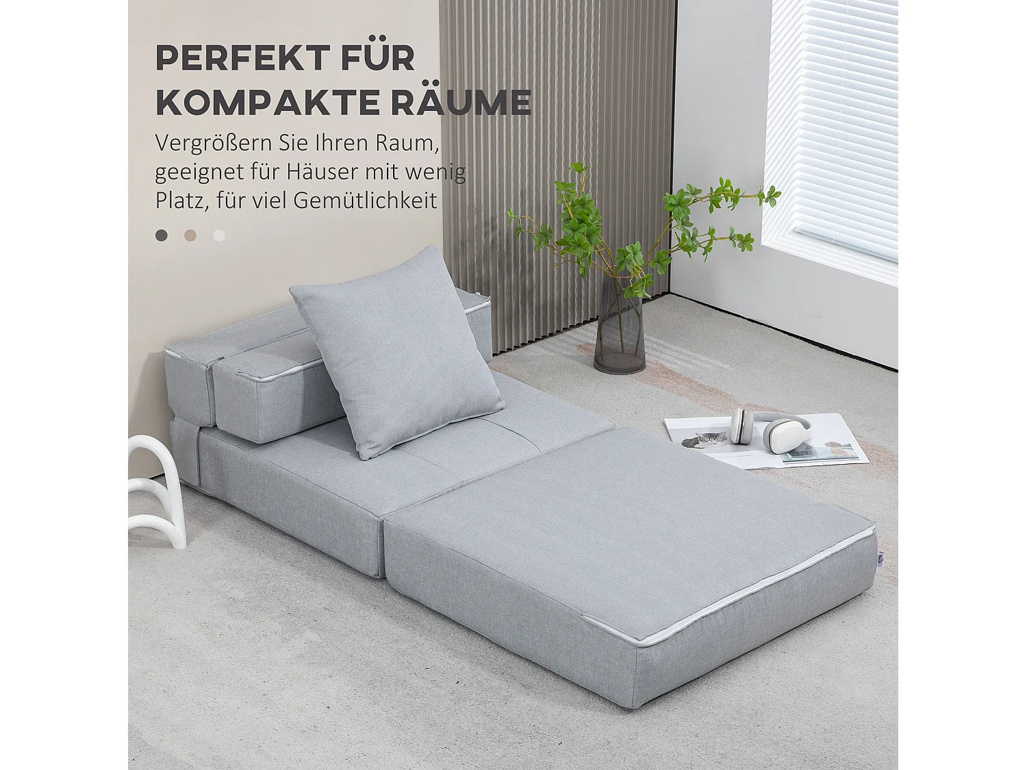 Canapé pliable 2-en-1, Tissu polyester, Gris clair (70x70x61 cm)