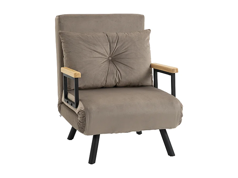 Fauteuil convertible avec dossier inclinable 5 positions, acier, velours beige clair (63x73x81cm)