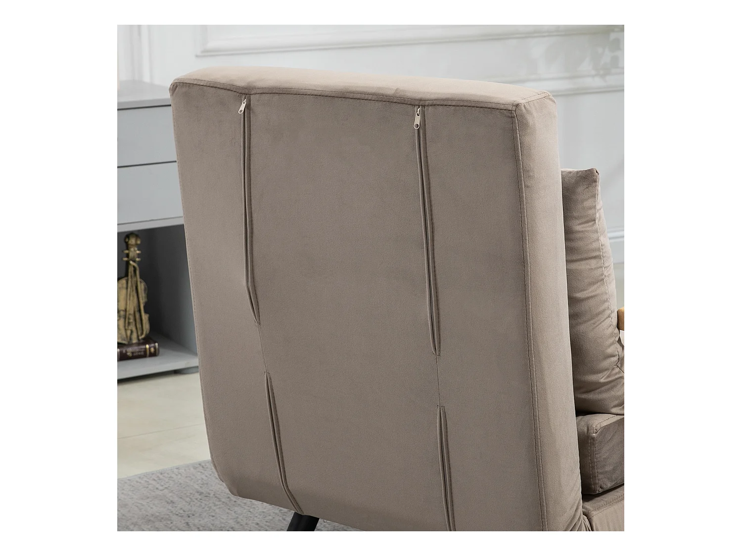 Fauteuil convertible avec dossier inclinable 5 positions, acier, velours beige clair (63x73x81cm)