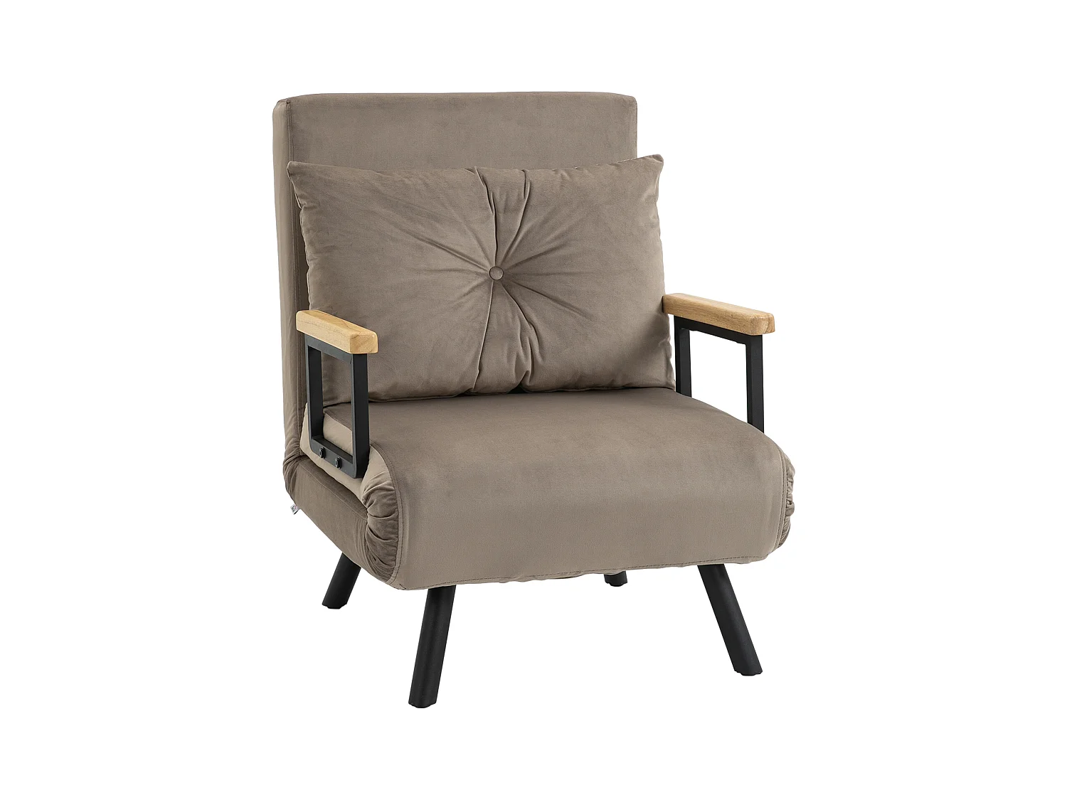 Poltrona trasformabile con schienale reclinabile in 5 posizioni, acciaio, velluto beige chiaro (63x73x81cm)