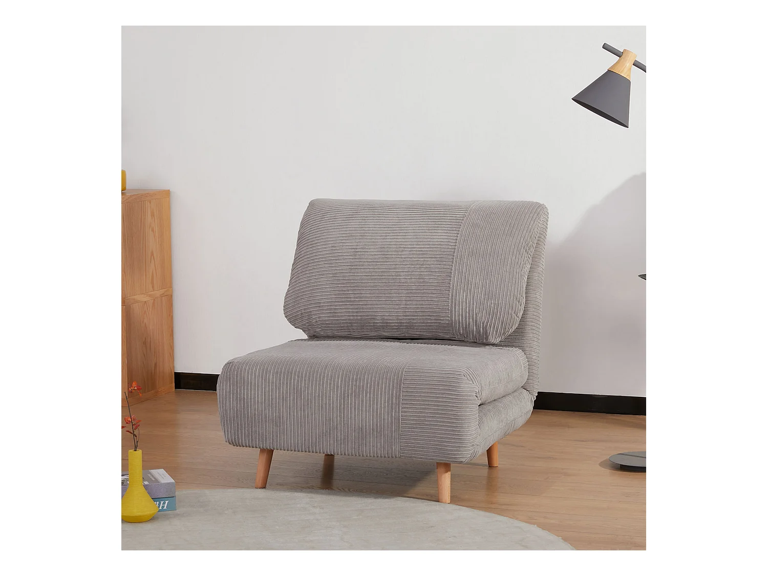 Canapé-lit 2 en 1, dossier réglable, matelas pliant, bois, gris clair (82x89x83cm)