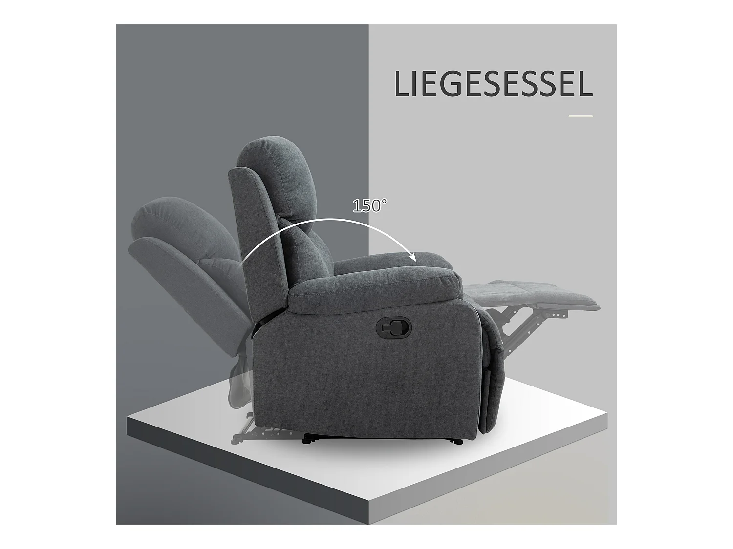 150° relaxfauteuil, linnen, donkergrijs, frame van hout en metaal (93x88x102cm)
