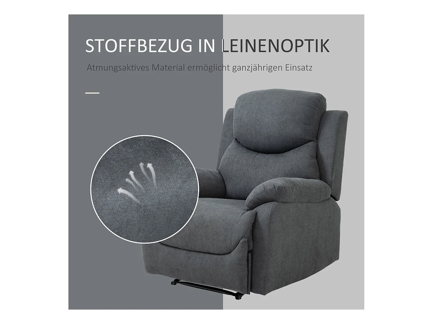 150° relaxfauteuil, linnen, donkergrijs, frame van hout en metaal (93x88x102cm)