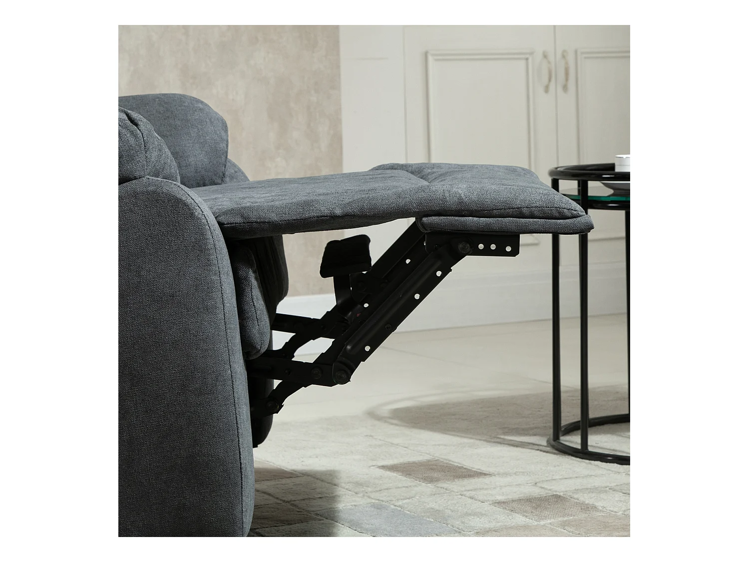 150° relaxfauteuil, linnen, donkergrijs, frame van hout en metaal (93x88x102cm)