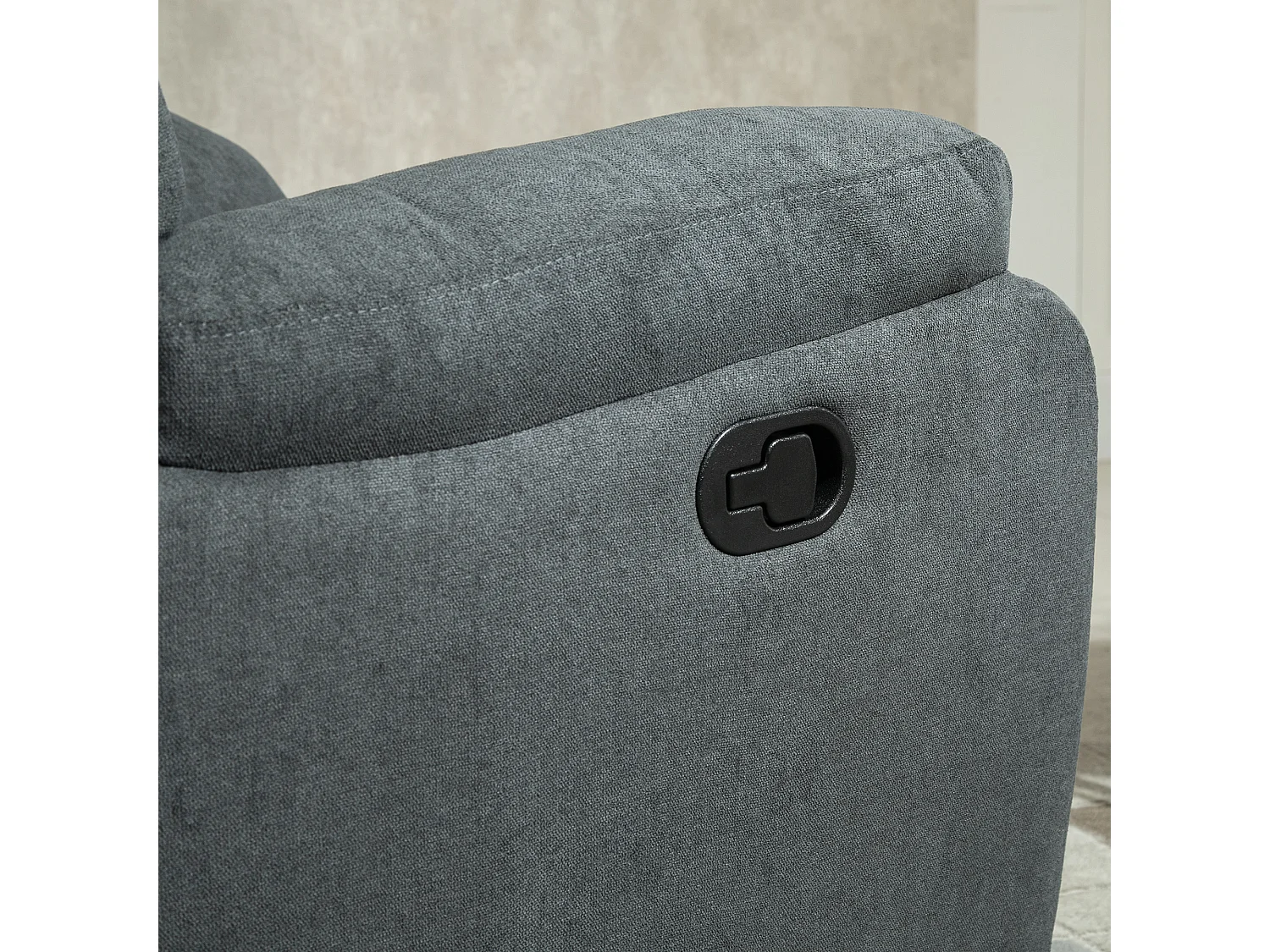 Fauteuil inclinable 150°, lin, gris foncé, structure bois et métal (93x88x102cm)