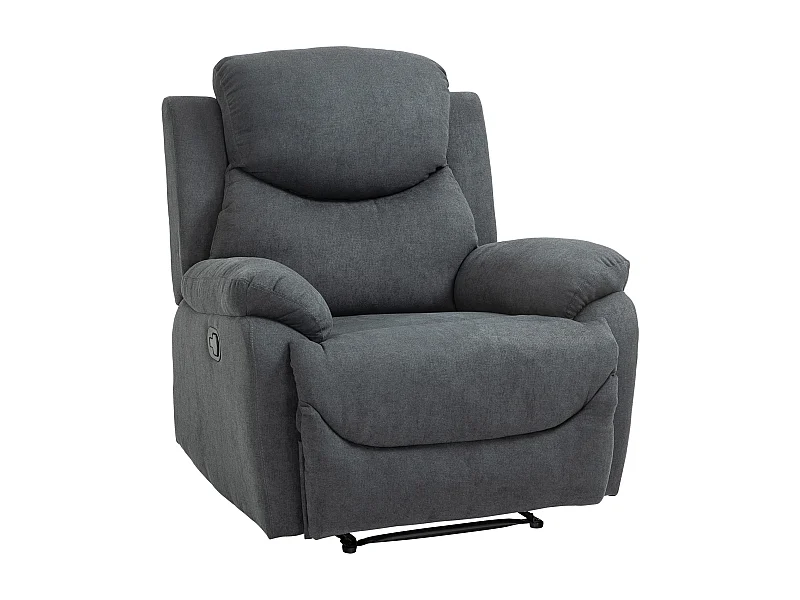 Sillón reclinable 150°, lino, gris oscuro, estructura de madera y metal (93x88x102cm)