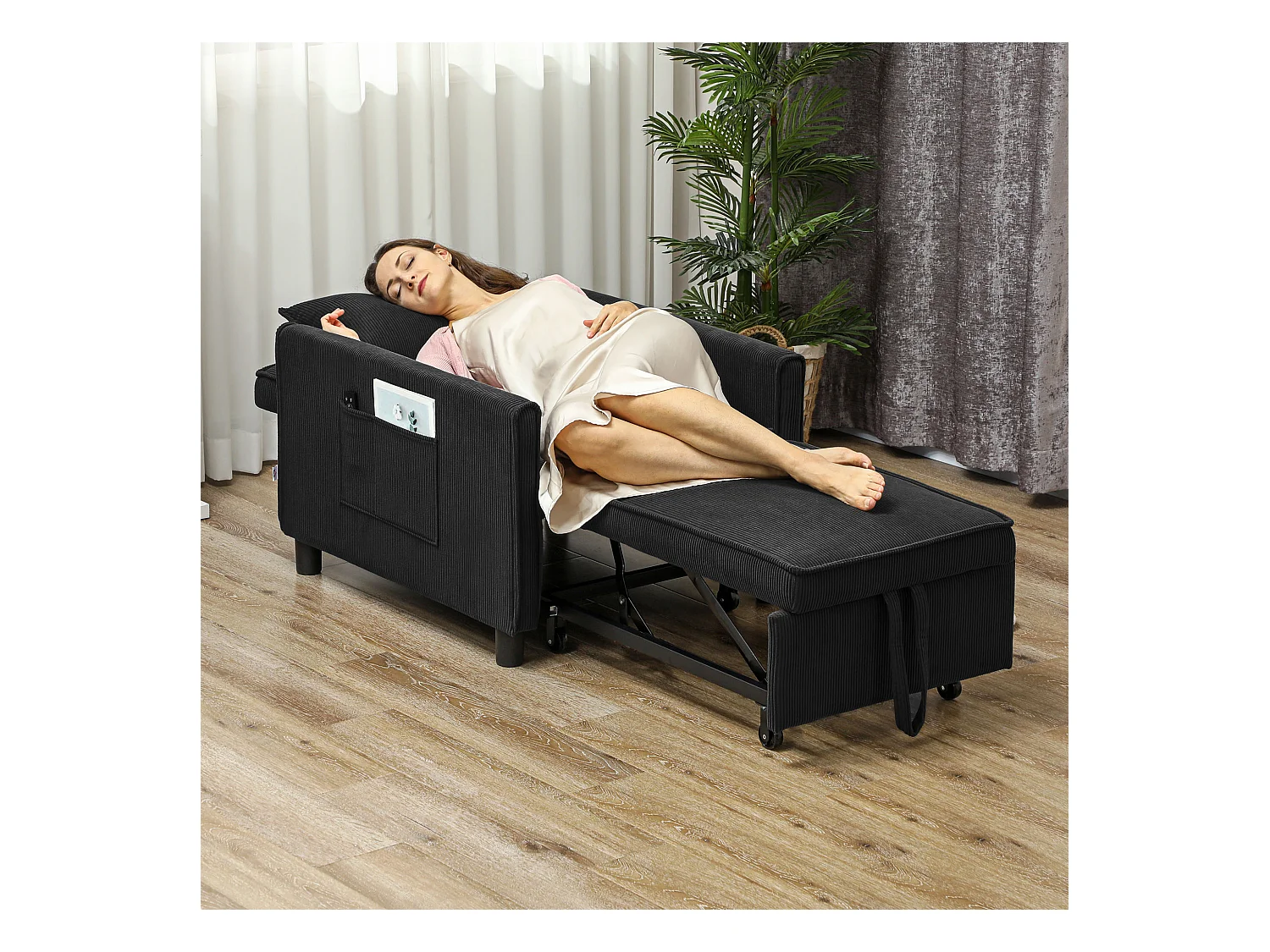 Fauteuil-lit 3-en-1 avec fonction inclinable, tissu, noir (84x74x81 cm)