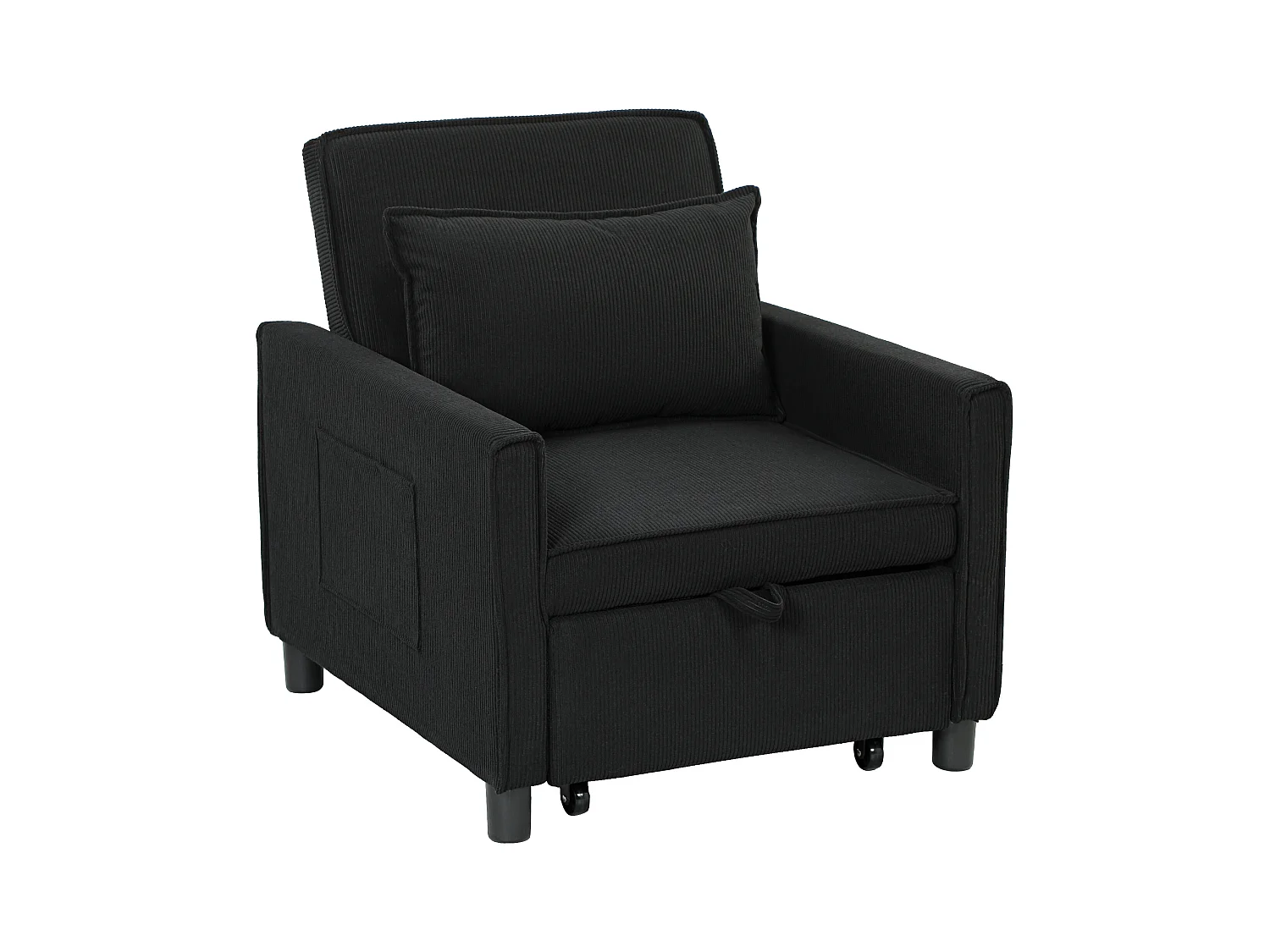 Poltrona letto 3 in 1 con funzione reclinabile, tessuto, nero (84x74x81 cm)