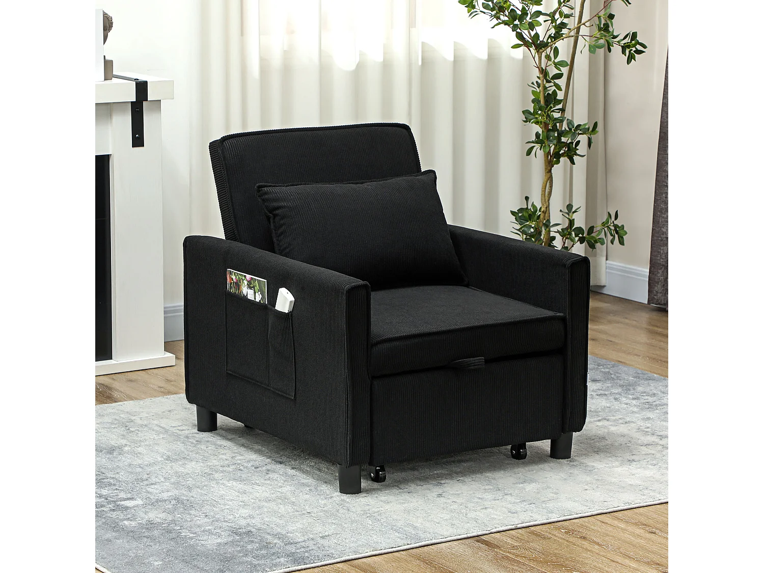 Fauteuil-lit 3-en-1 avec fonction inclinable, tissu, noir (84x74x81 cm)