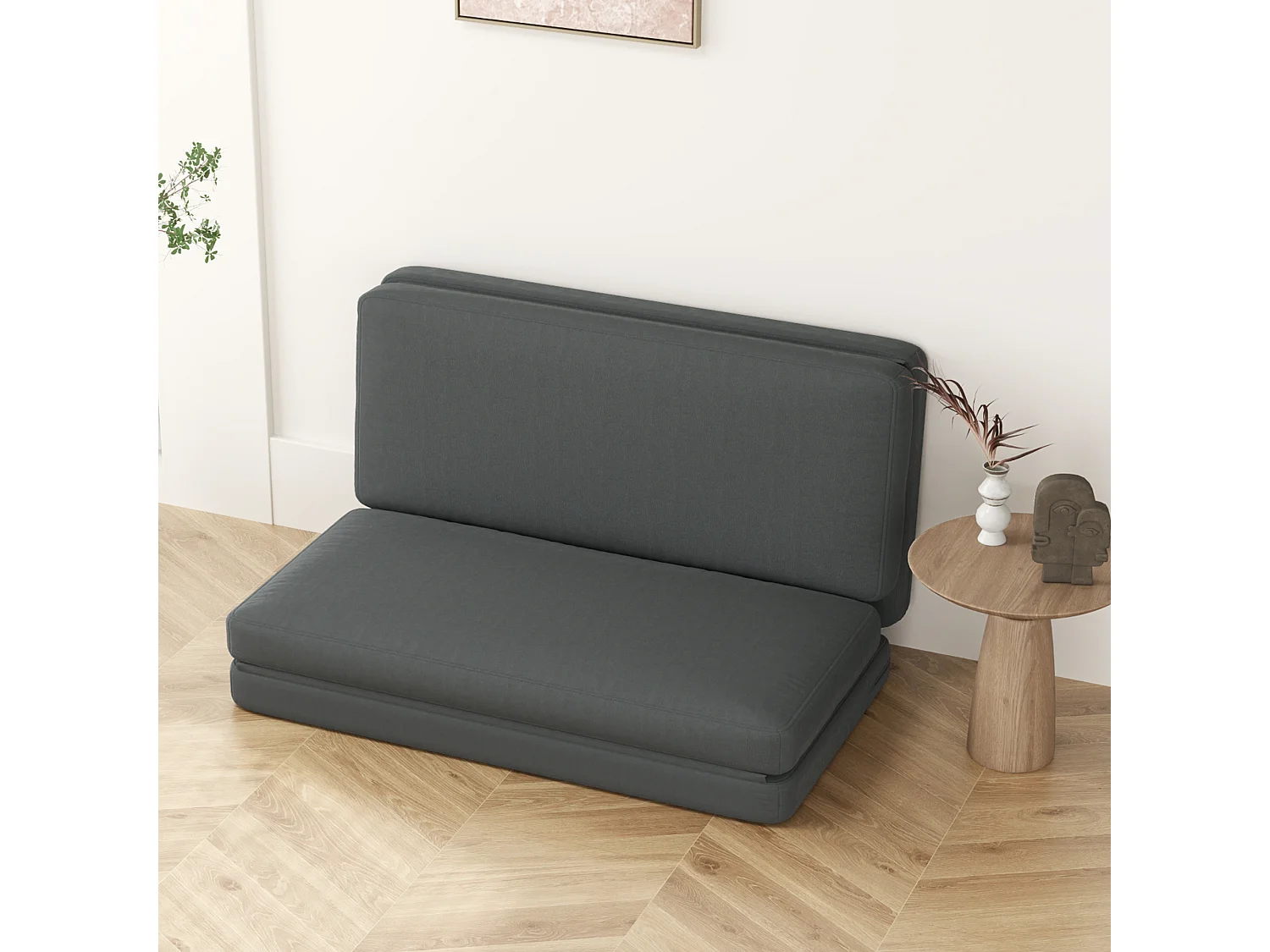 Canapé-lit pliable 3-en-1, revêtement velours, mousse épaisse, gris foncé (270x138x10cm)