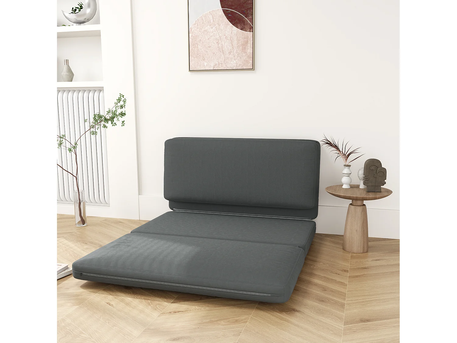 Canapé-lit pliable 3-en-1, revêtement velours, mousse épaisse, gris foncé (270x138x10cm)