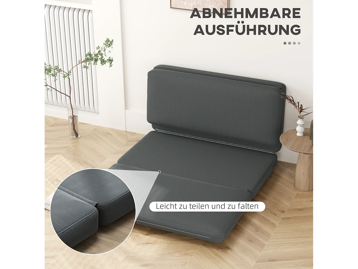 Canapé-lit pliable 3-en-1, revêtement velours, mousse épaisse, gris foncé (270x138x10cm)