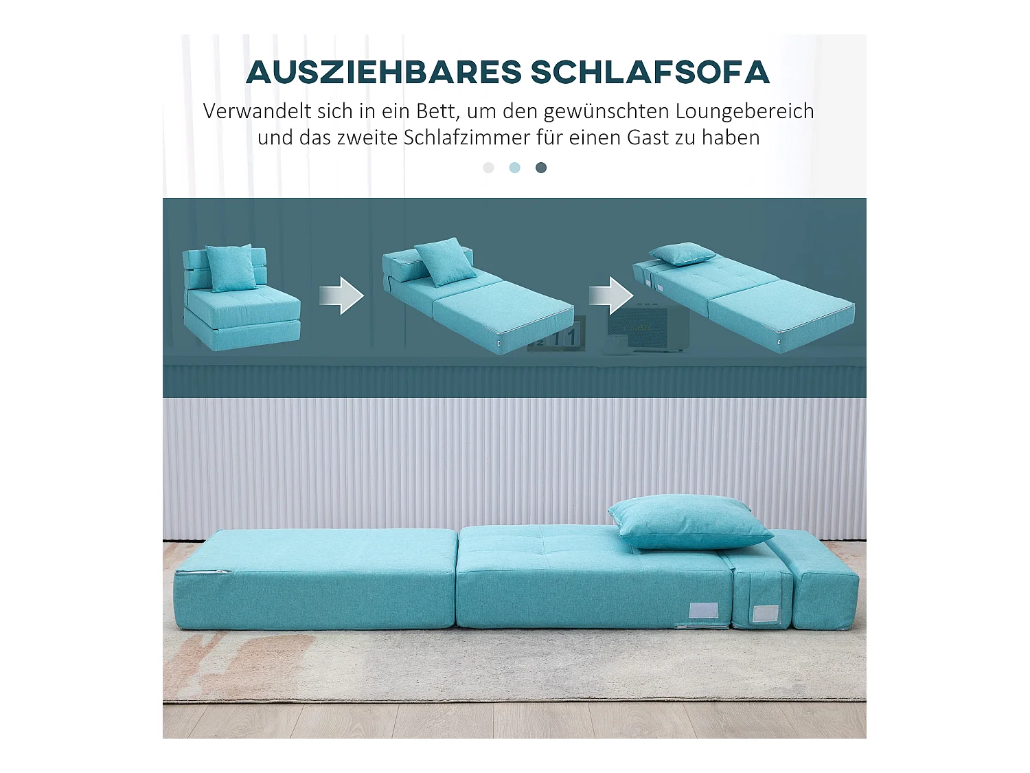 2-in-1 converteerbare fauteuil met bedfunctie, schuim, blauw (70x70x61cm)