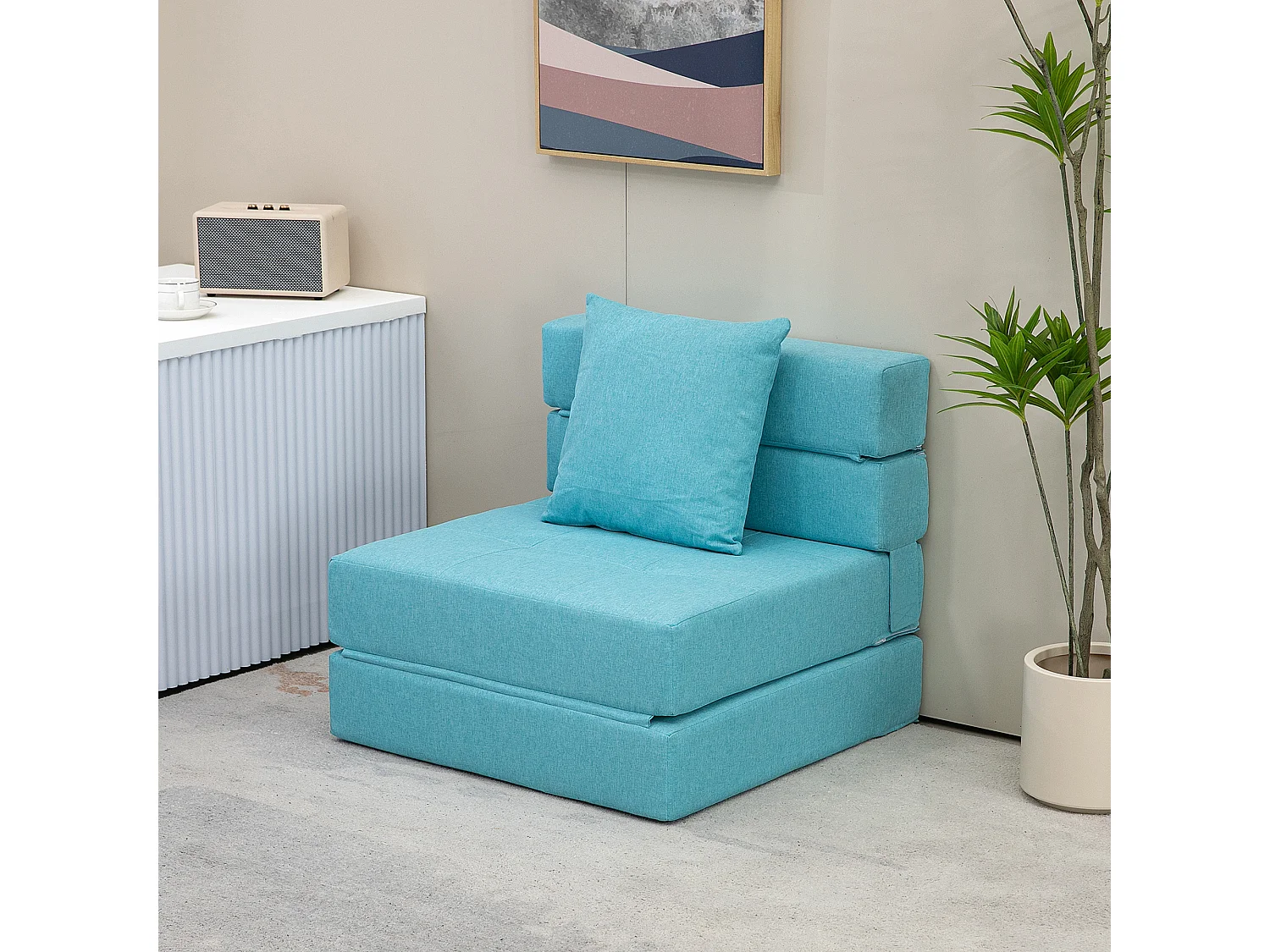 Fauteuil convertible 2-en-1 avec fonction lit, mousse, bleu (70x70x61cm)