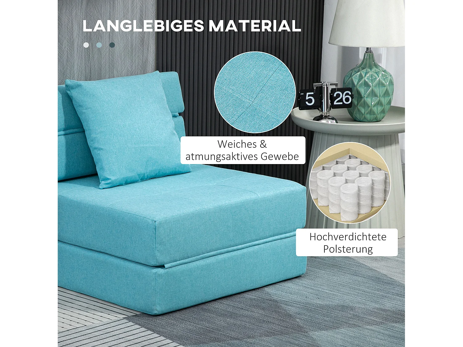 Fauteuil convertible 2-en-1 avec fonction lit, mousse, bleu (70x70x61cm)