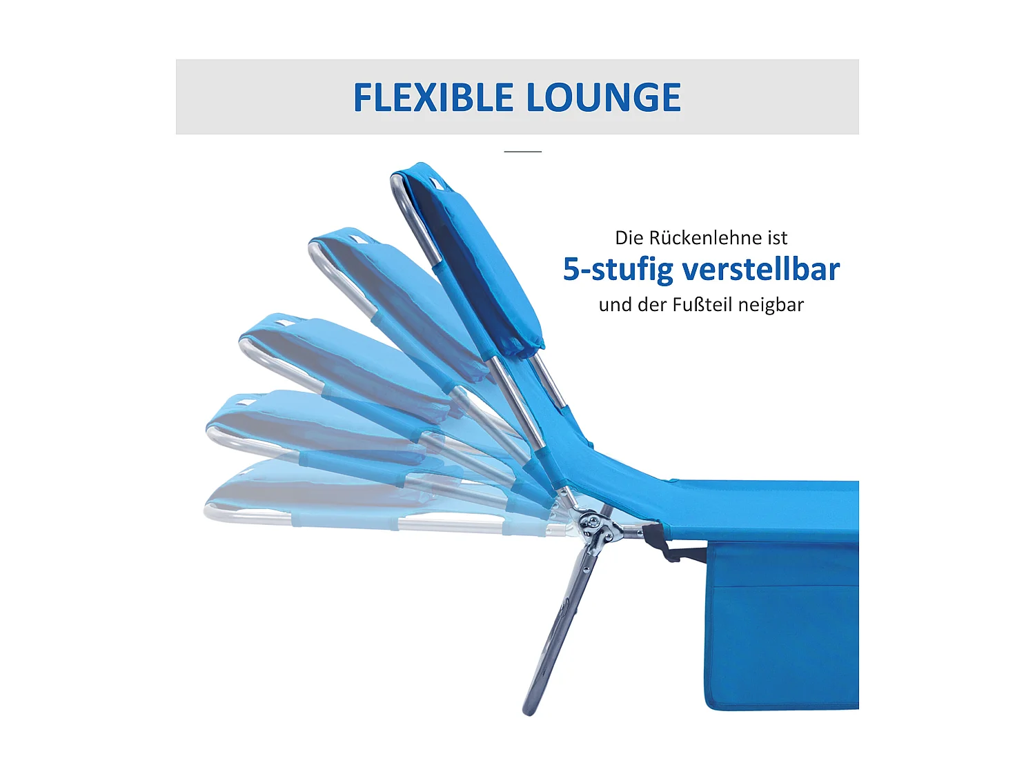 Chaise longue pliable avec coussin et fenêtre de lecture, polyester, bleu, (185x55x29 cm)