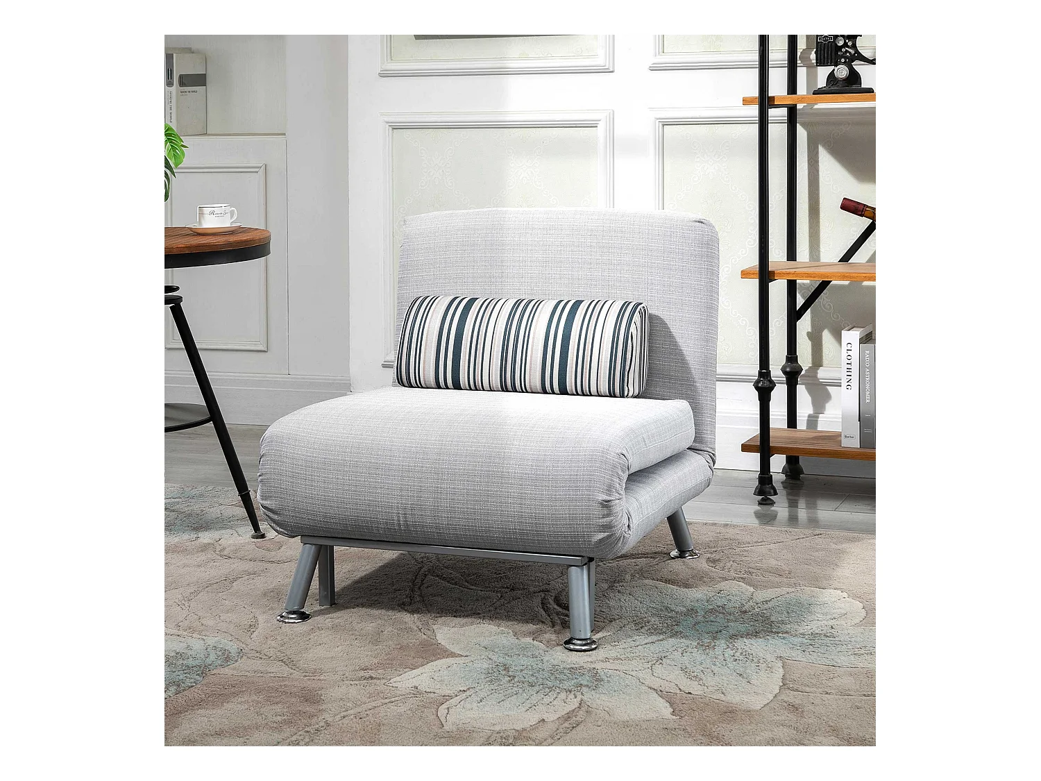Canapé-lit pliant & Fauteuil convertible, Matelas pliable, Métal, Gris (75x70x75 cm)