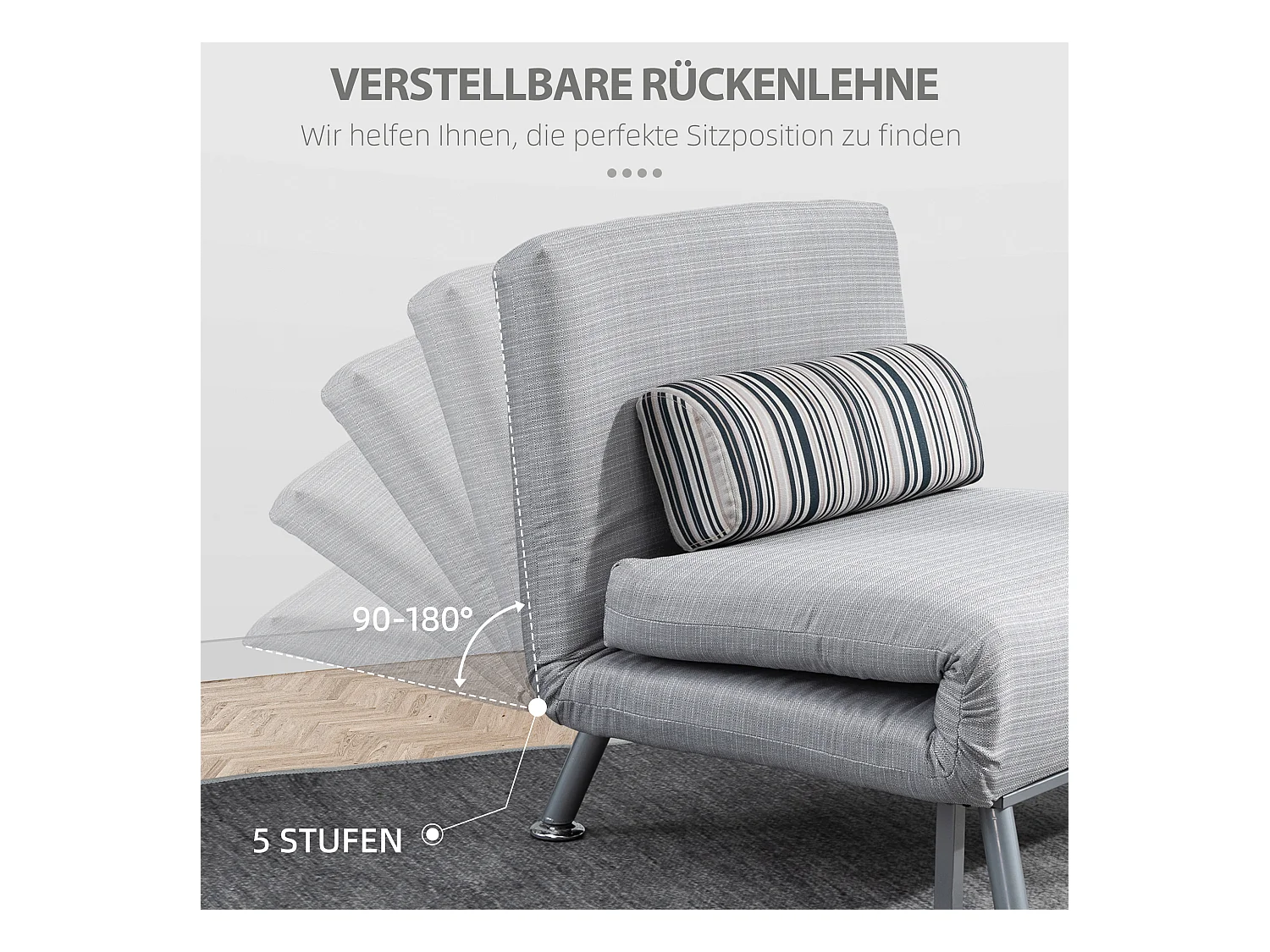 Canapé-lit pliant & Fauteuil convertible, Matelas pliable, Métal, Gris (75x70x75 cm)