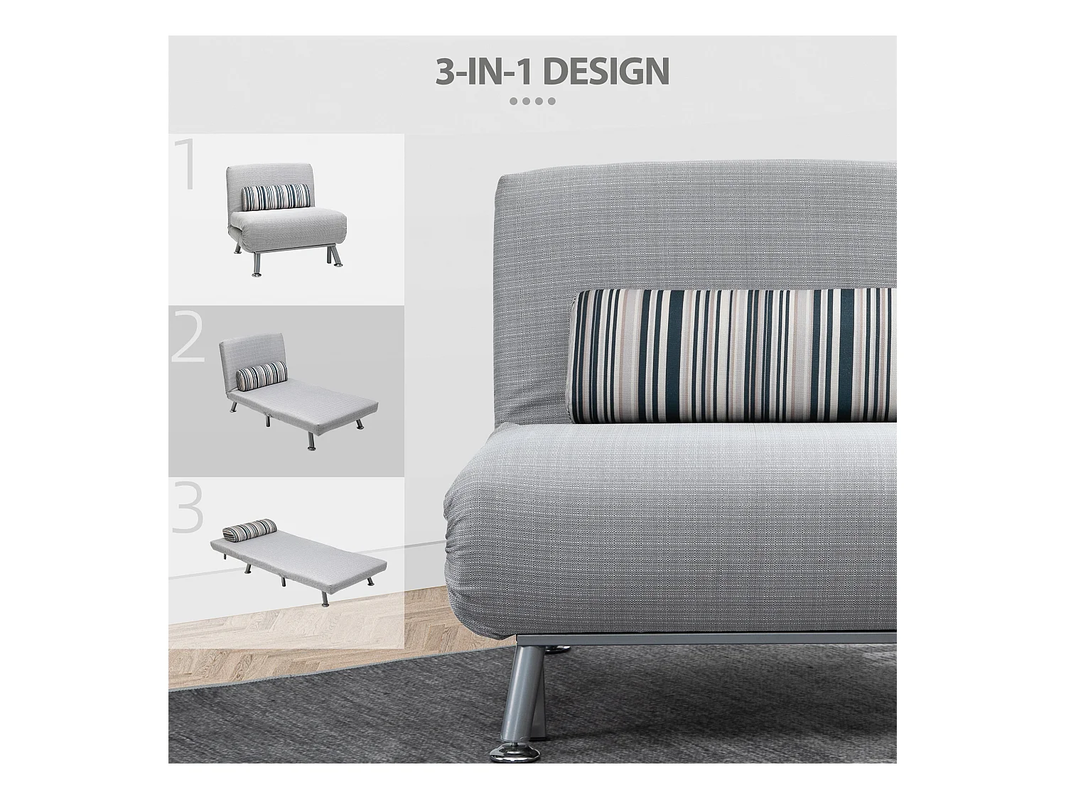 Canapé-lit pliant & Fauteuil convertible, Matelas pliable, Métal, Gris (75x70x75 cm)