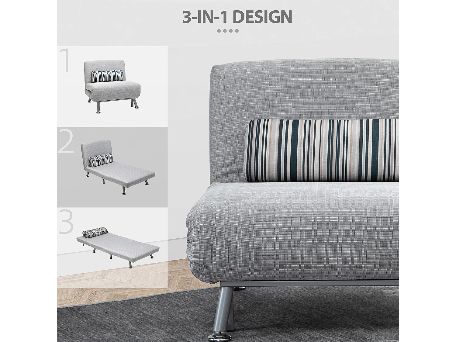 Divano letto pieghevole e divano letto, materasso pieghevole, metallo, grigio (75x70x75 cm)