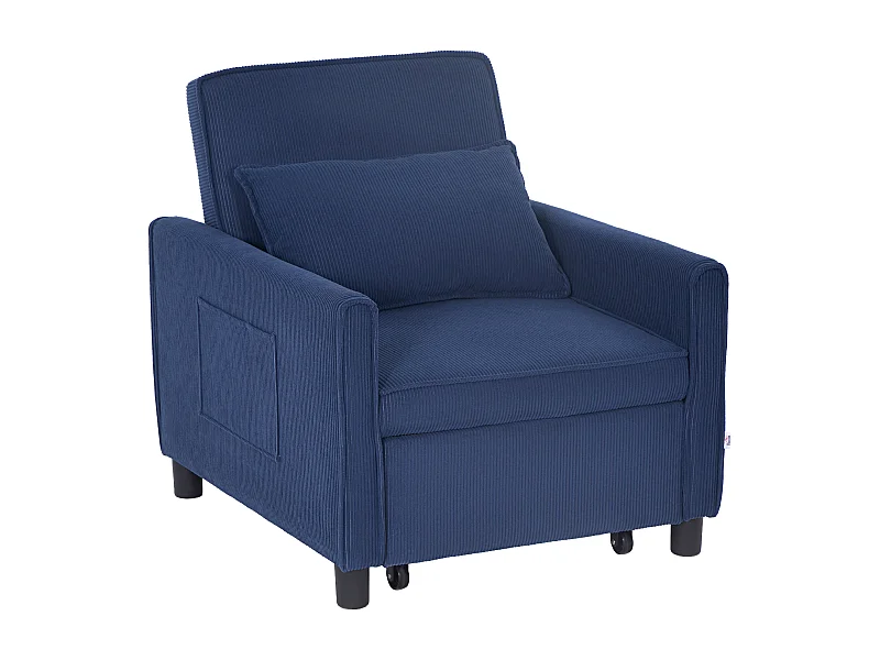 Poltrona trasformabile 3 in 1, letto pieghevole, schienale regolabile, velluto a coste, blu (84x74x81cm)