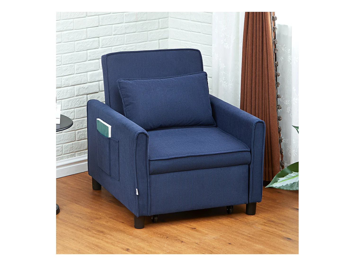 3-in-1 converteerbare fauteuil, opklapbaar bed, verstelbare rugleuning, corduroy, blauw (84x74x81cm)