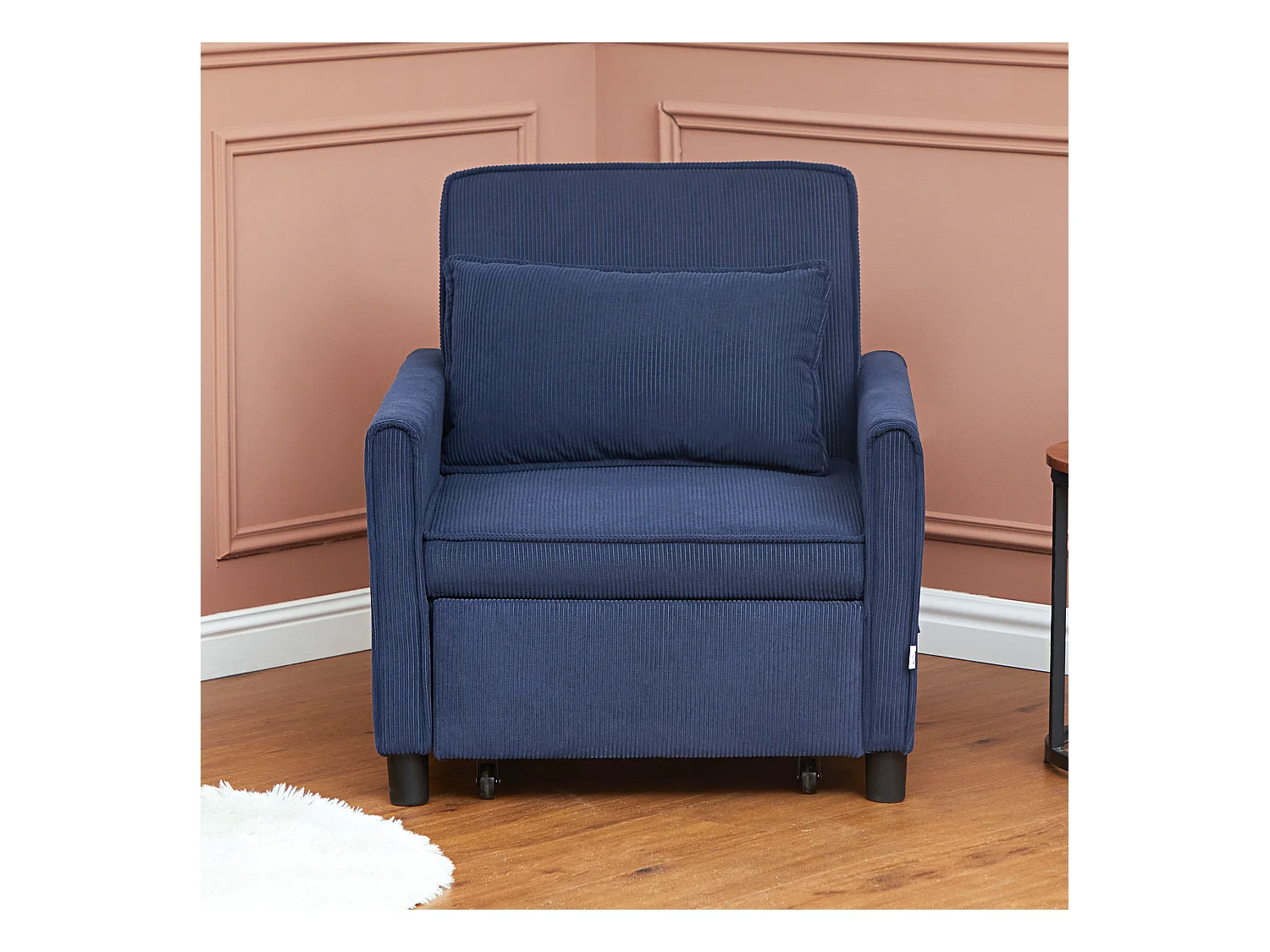3-in-1 converteerbare fauteuil, opklapbaar bed, verstelbare rugleuning, corduroy, blauw (84x74x81cm)