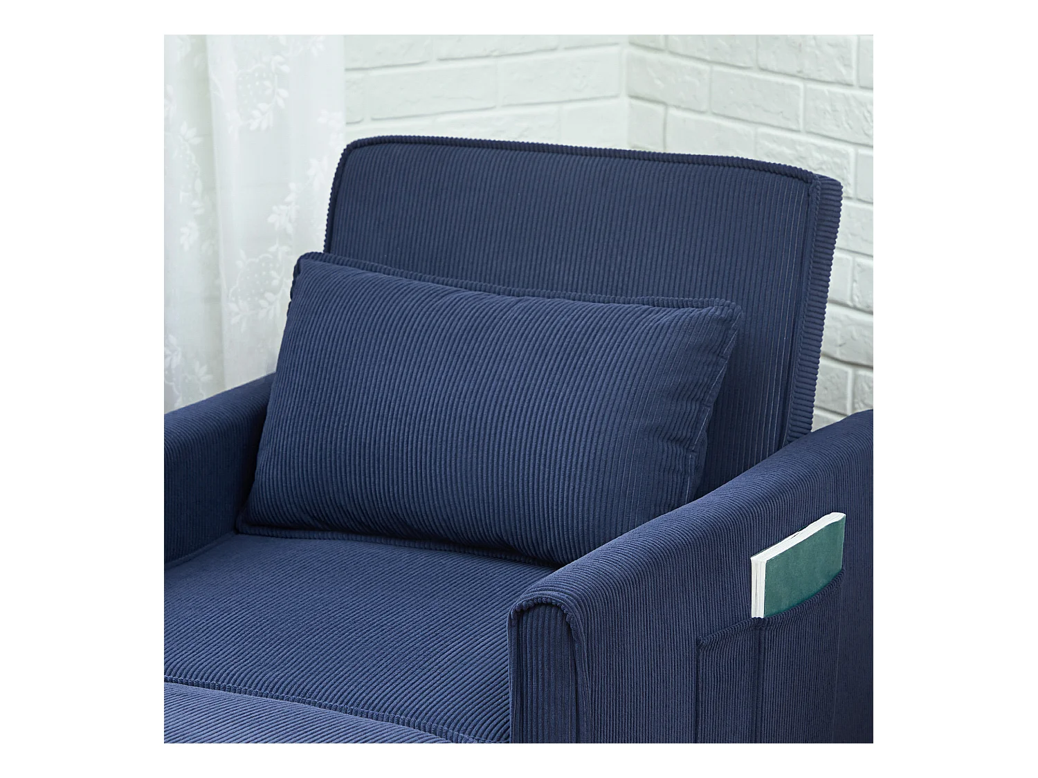 3-in-1 converteerbare fauteuil, opklapbaar bed, verstelbare rugleuning, corduroy, blauw (84x74x81cm)